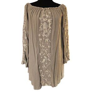 TOBI Gray 100% Rayon Embroidered, Loose Fit & Flowy Mini Dress Size Small Petite